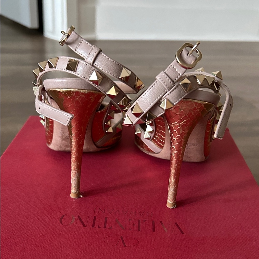 Valentino Gold and Beige Studded Heels - Picture 5 of 9